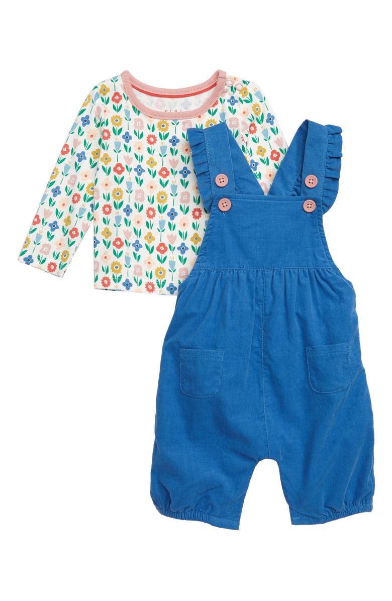 Mini Boden Flower Patch T-Shirt & Frilly Corduroy Overalls Set, Main, color,