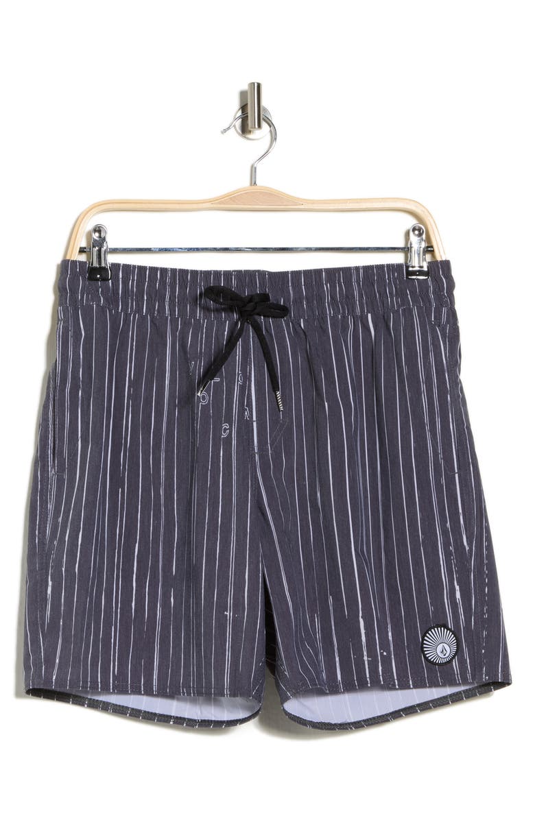 Volcom Psyche Swim Trunks, Alternate, color, Black/ White