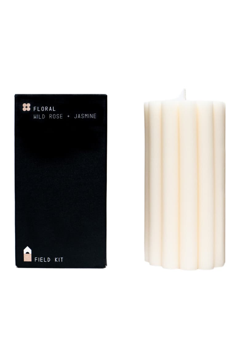 Floral Pillar Candle, Main, color, White