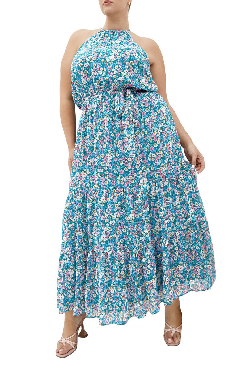 City Chic Lidia Maxi Halter Dress, Main, color, Ditsy Swirl