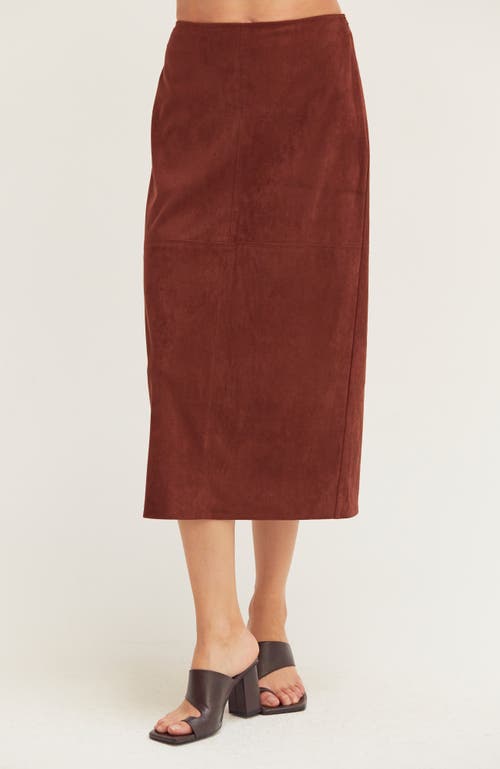 Crescent Faux Suede Pencil Midi Skirt In Red