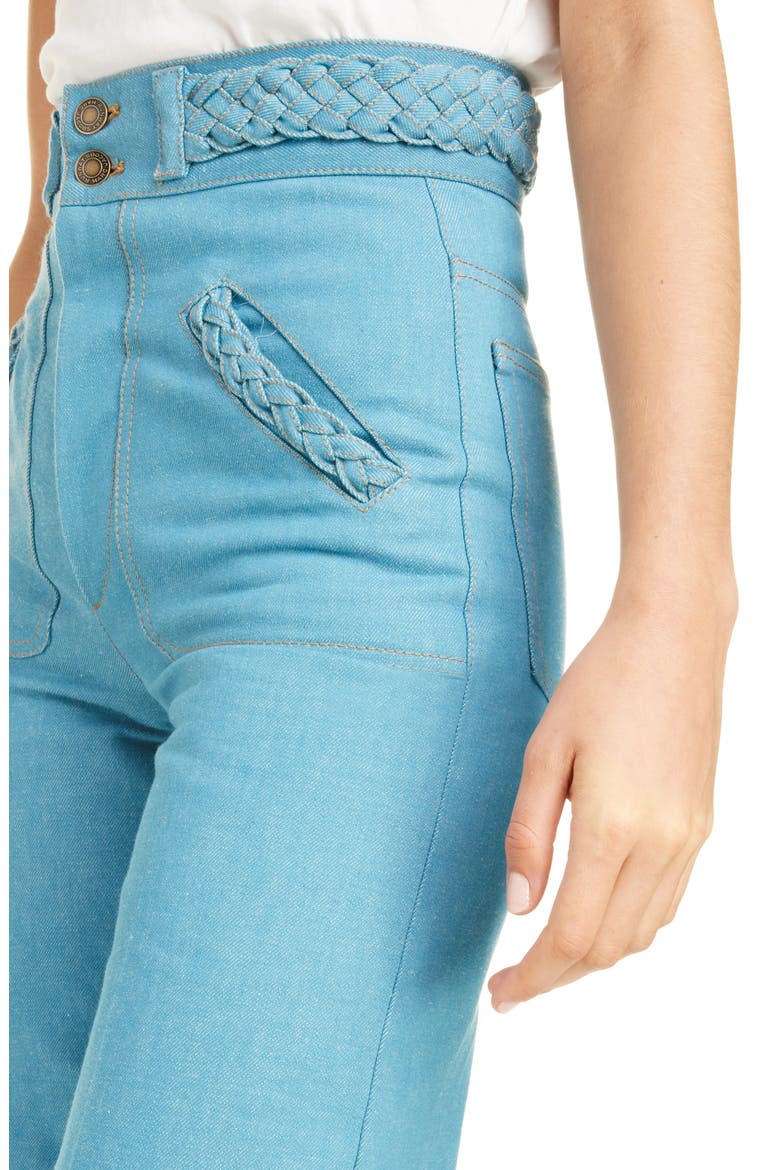 Braided High Waist Flare Leg Jeans, Alternate, color, DARK TURQUOISE