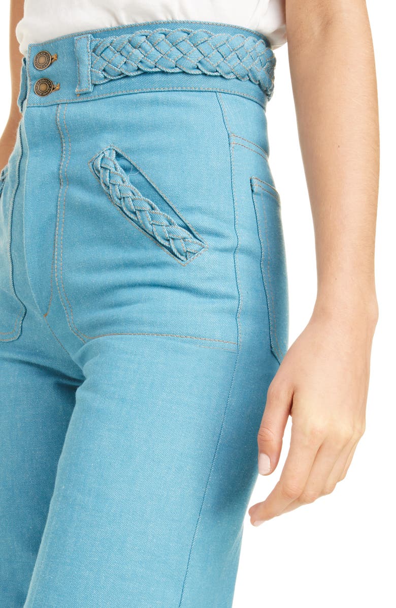 Runway Marc Jacobs Braided High Waist Flare Leg Jeans, Alternate, color, 