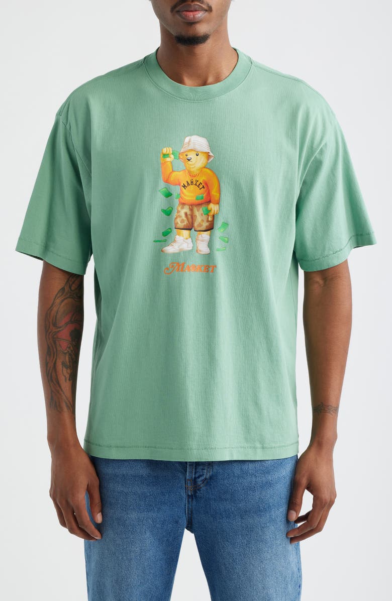 MARKET Making It Rain Bear Graphic Cotton T-Shirt, Main, color, Green