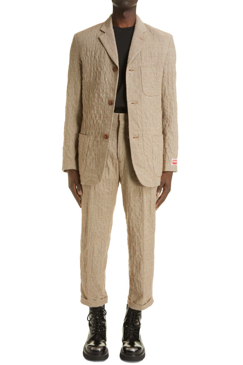 Houndstooth Rumpled Wool Jacket, Alternate, color, DARK CAMEL