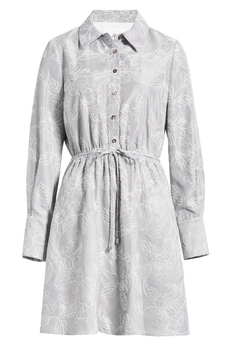 Floral Long Sleeve Shirtdress, Alternate, color, GREY/ WHTIE