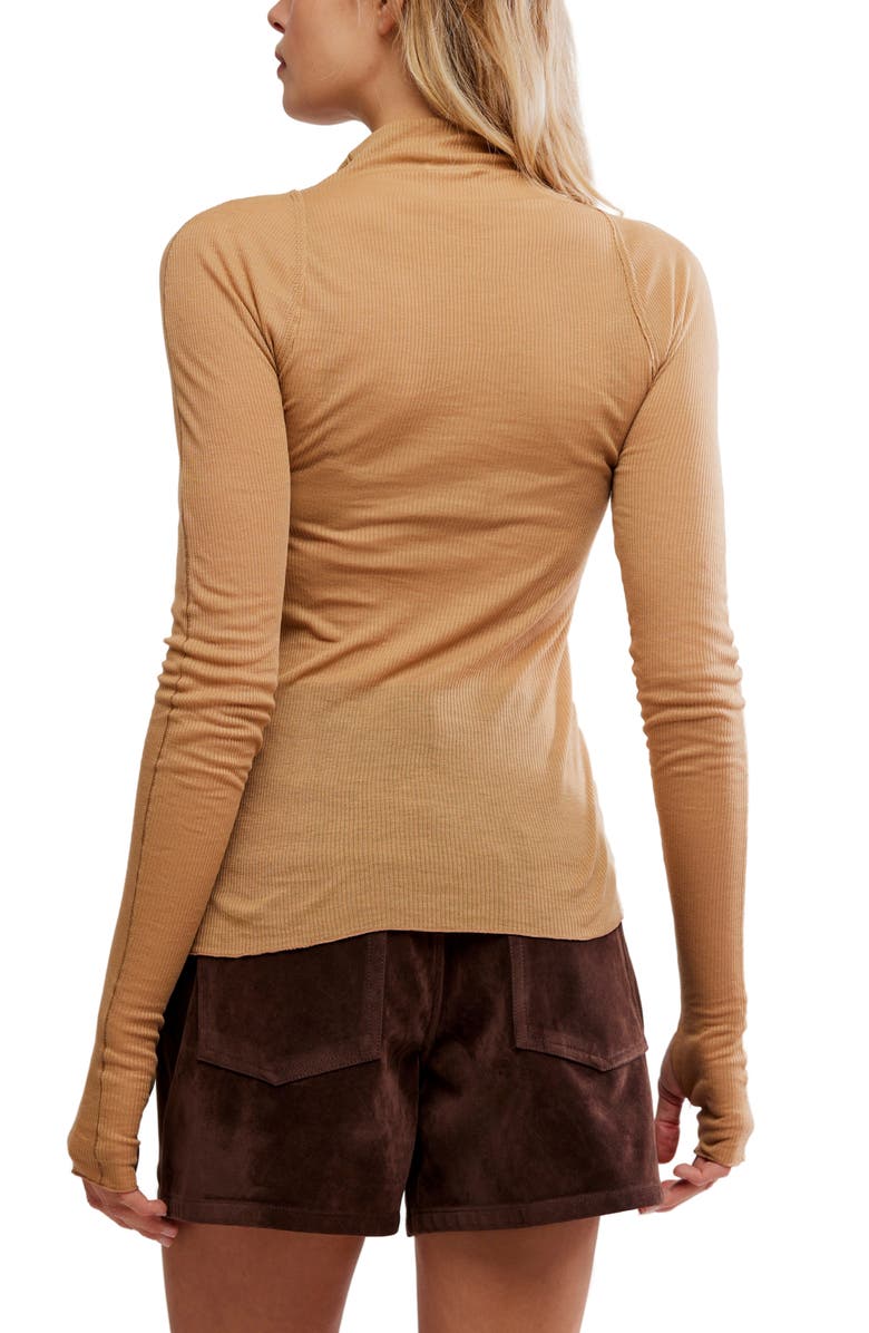 Free People Close to Home Rib Turtleneck Top, Alternate, color, Praline