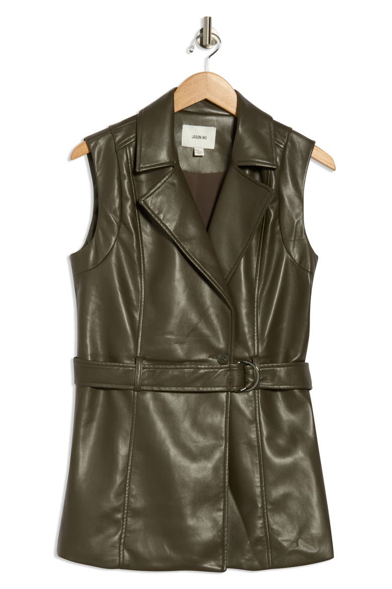 Notch Collar Faux Leather Vest, Alternate, color, DEEP OLIVE GREEN