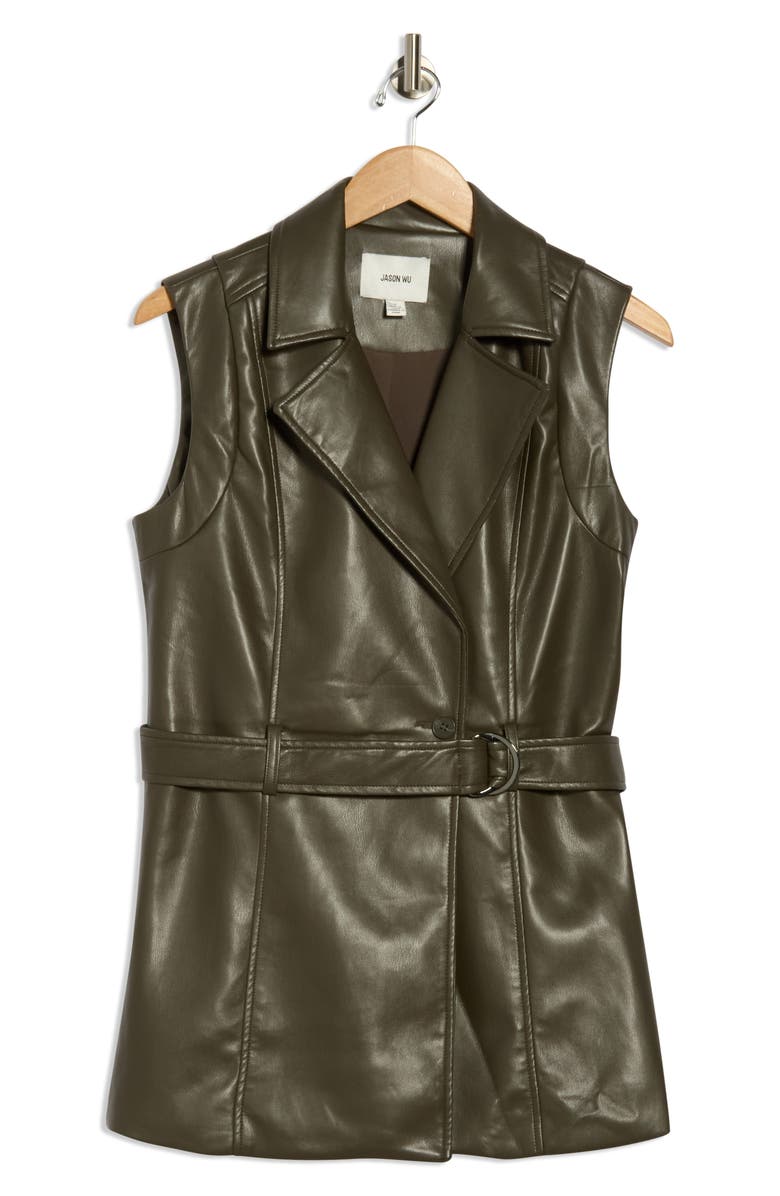 JASON WU Notch Collar Faux Leather Vest, Alternate, color, Deep Olive Green