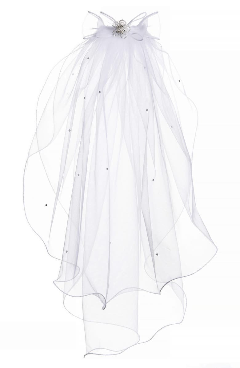 Lauren Marie Beaded Bow & Veil, Main, color, White