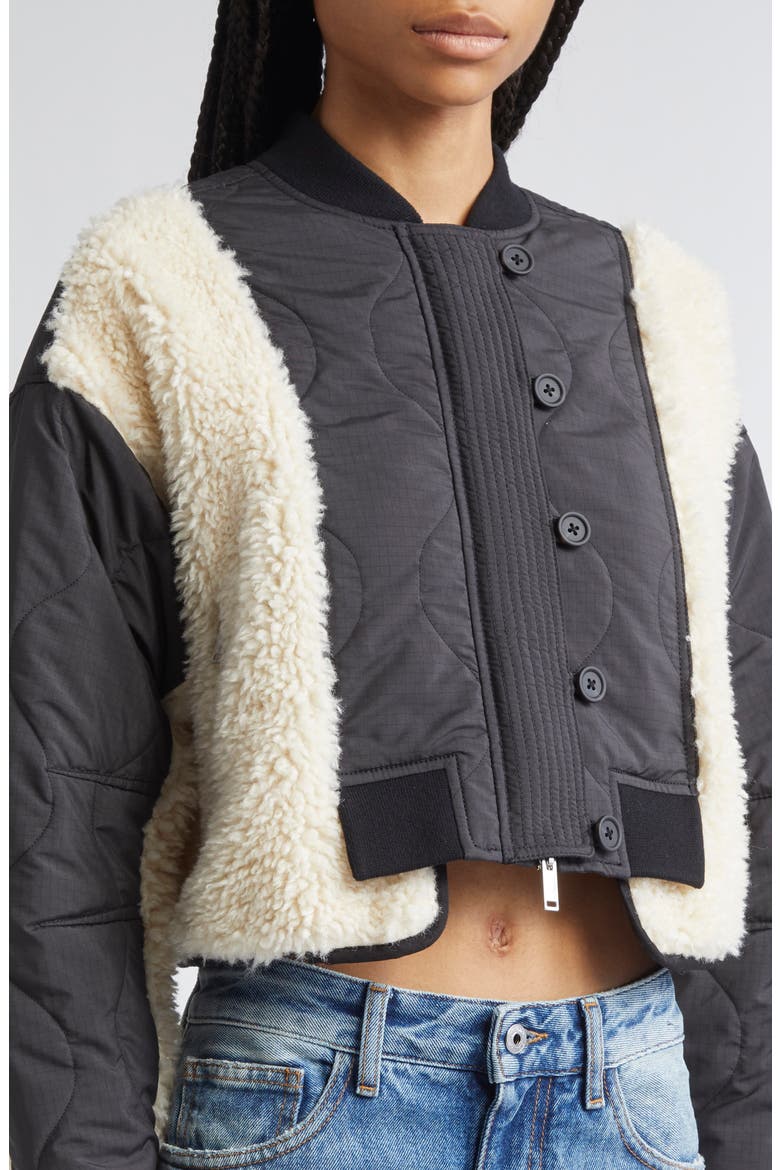High Pile Fleece Trim Quilted Crop Jacket, Alternate, color, BLACK-NATURAL