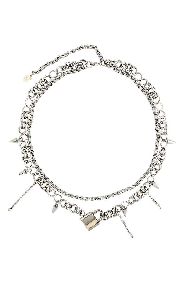 REBL Lock and Spikes Layered Chain Necklace, Main, color,