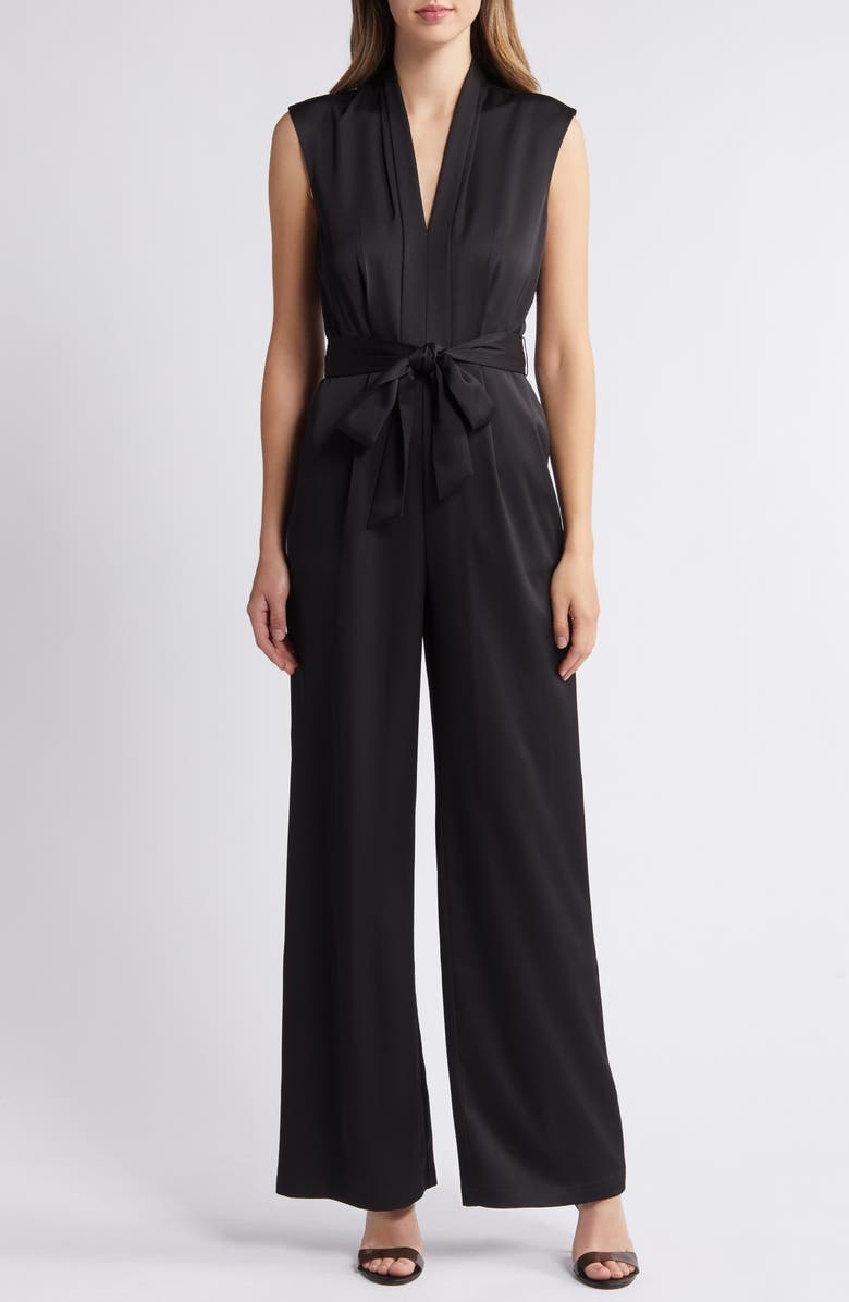 Sam Edelman Plunge Neck Satin Jumpsuit, Main, color, 