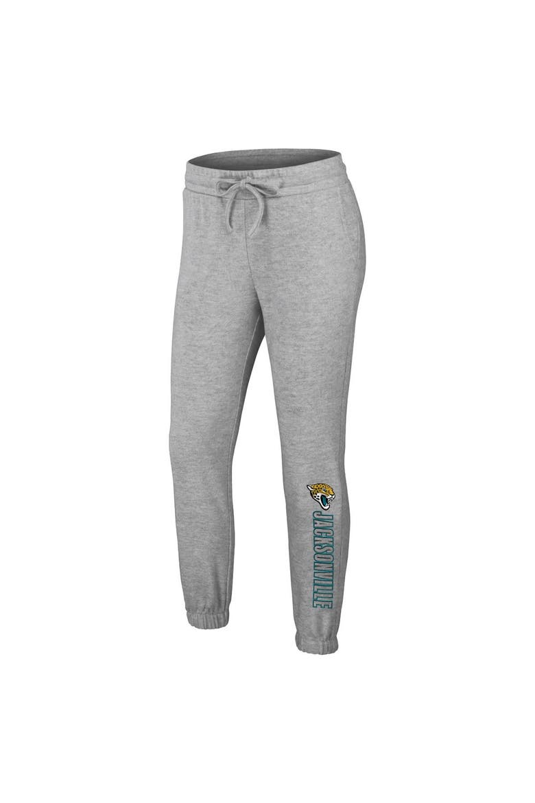 Women's WEAR by Erin Andrews Heather Gray Jacksonville Jaguars Knit Long Sleeve Tri-Blend T-Shirt & Pants Sleep Set, Alternate, color, Heather Gray