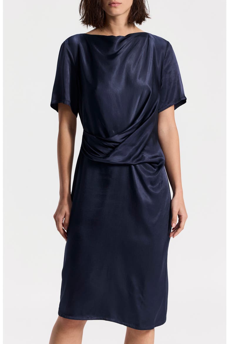 Knee-Length Satin Dress, Main, color, Blue