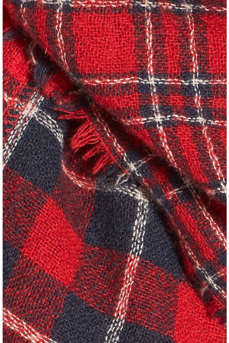 Patchwork Plaid Scarf, Alternate, color, FLAME RED