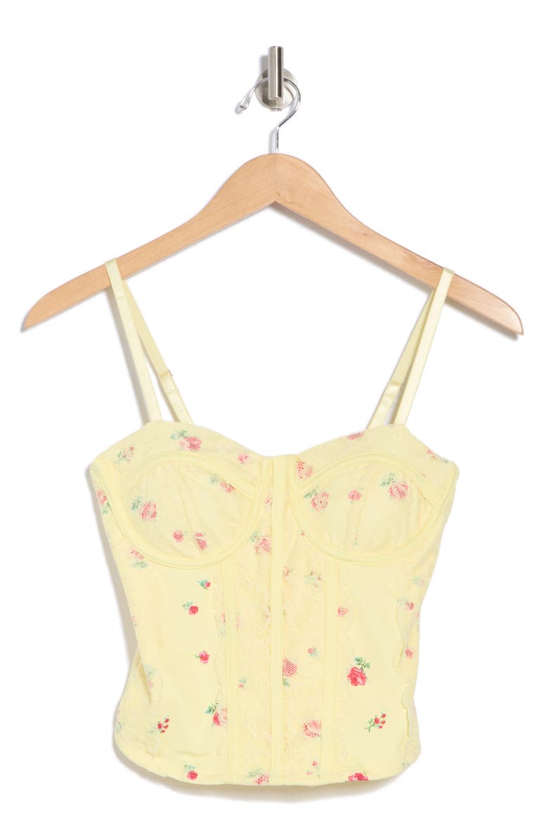 Madden Girl Lace Trim Corset Top, Alternate, color, Rose/ Pastel Yellow Combo