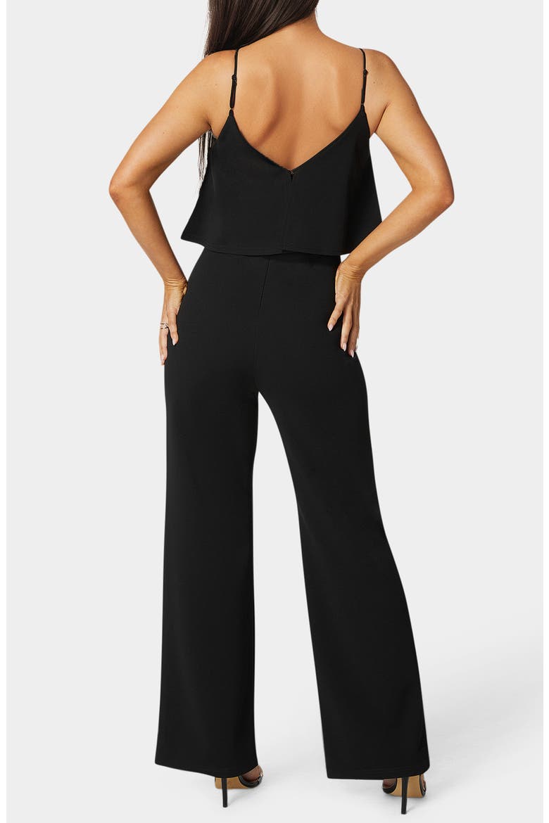 Ruffle Overlay Wide Leg Jumpsuit, Alternate, color, BLACK