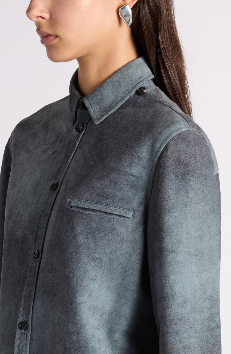 Bottega Veneta Cloudy Suede Button-Up Shirt, Alternate, color, 4690 Cloudy Indigo