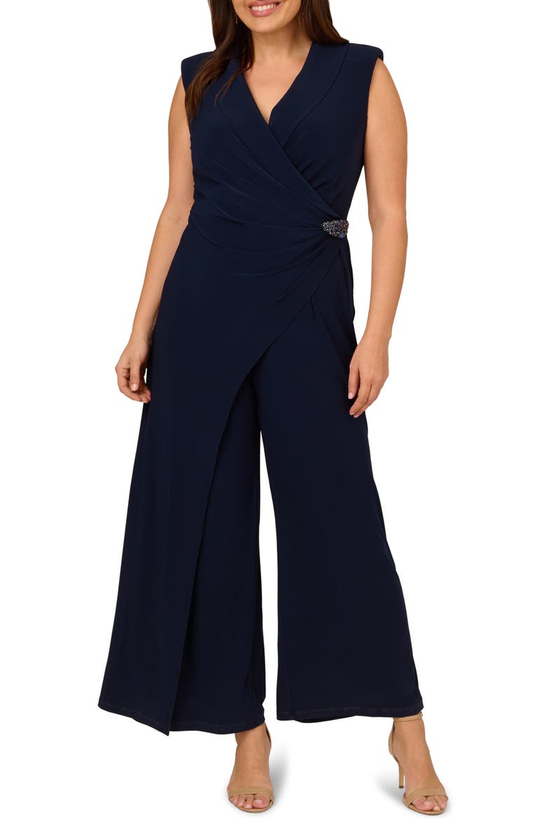 Adrianna Papell Jersey Faux-Wrap Jumpsuit, Main, color, 
