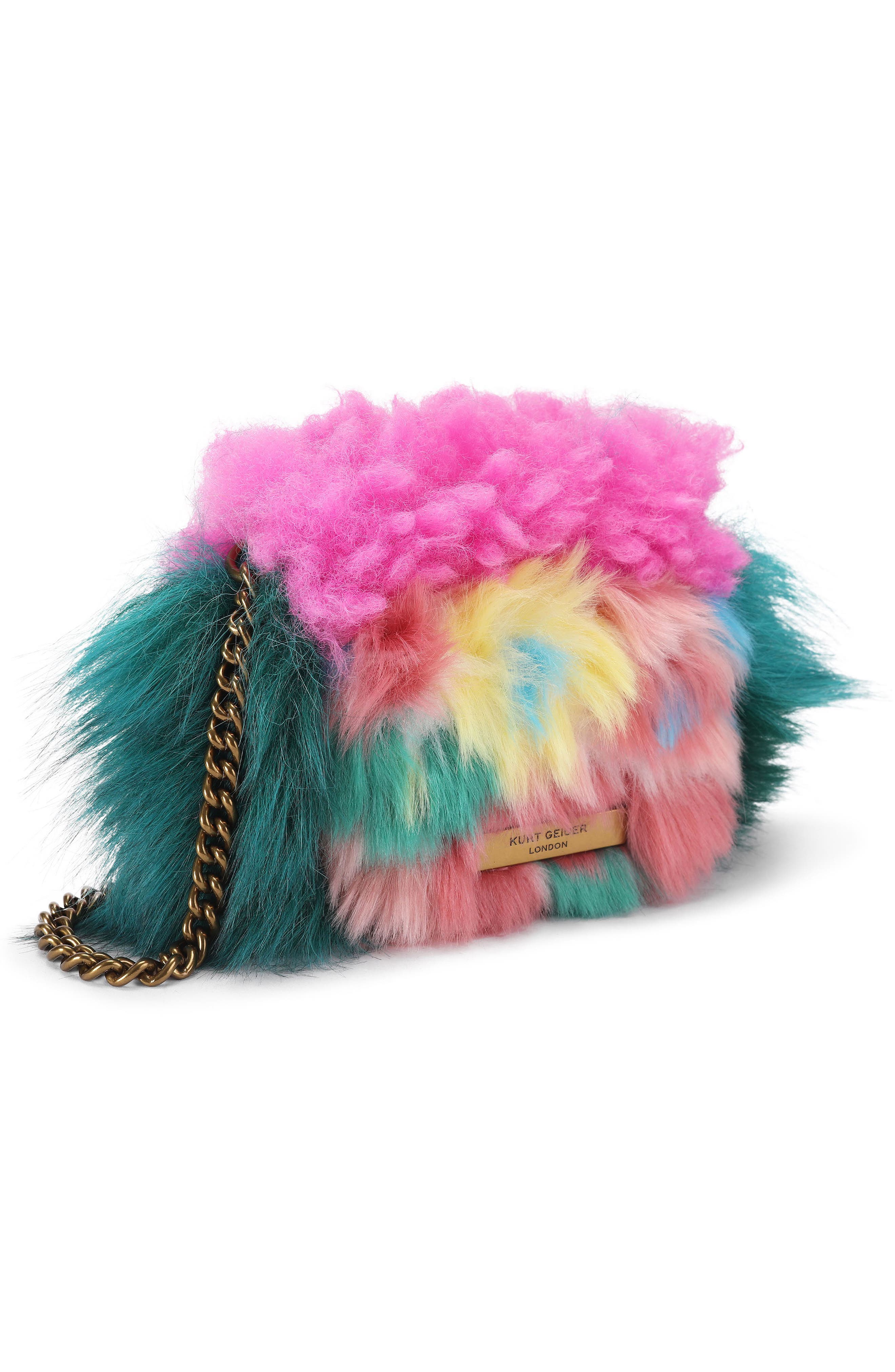 Micro Oxford Mascot Faux Fur and Leather Shoulder Bag, Alternate, color, PINK MULTI