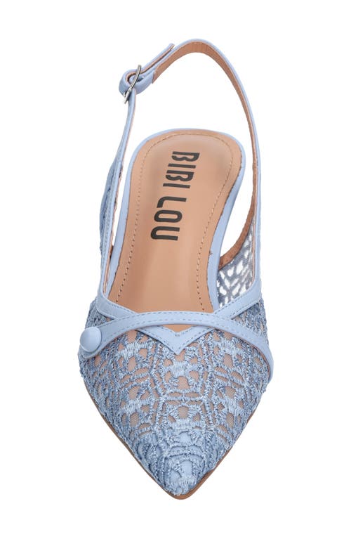 Bibi Lou Embroidered Mesh Slingback Kitten Heels In Celeste