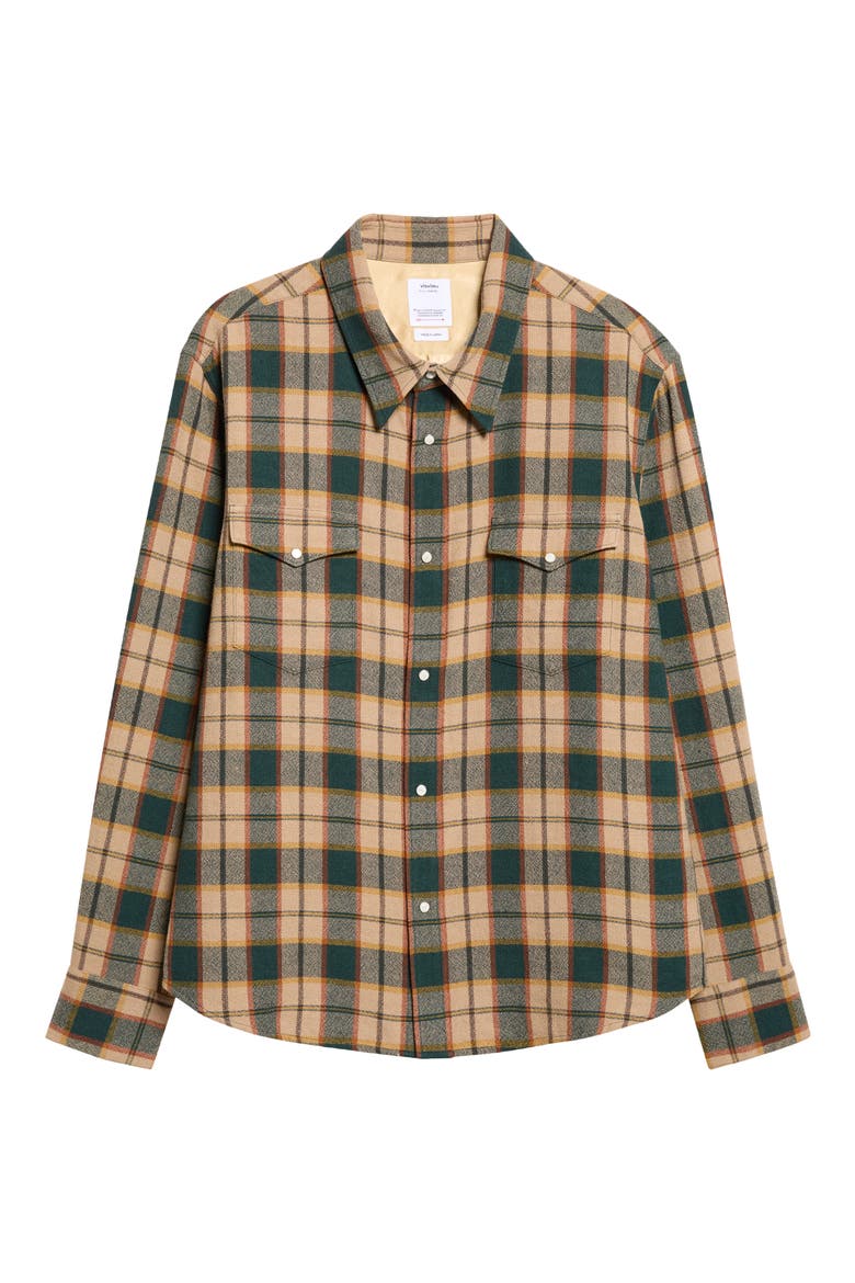 Meridian Check Wool & Linen Snap-Up Shirt, Main, color, GREEN