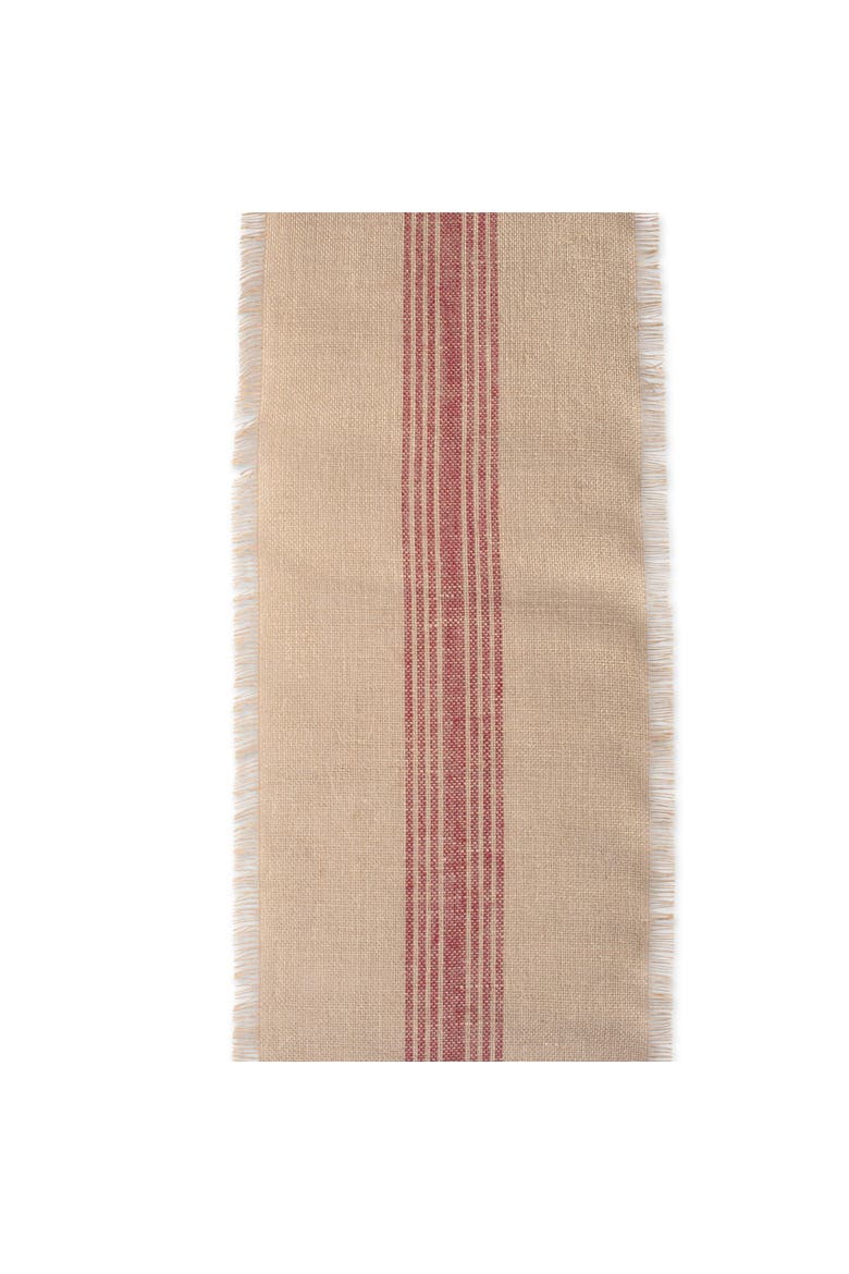 Middle Stripe Burlap Table Runner 14x72", Alternate, color, Barn Red