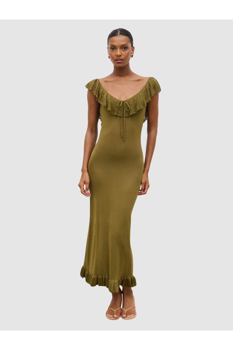 Sascha Frill Detail Knit Midi Dress, Main, color, Green