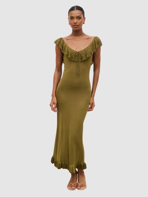 Sascha Frill Detail Knit Midi Dress
