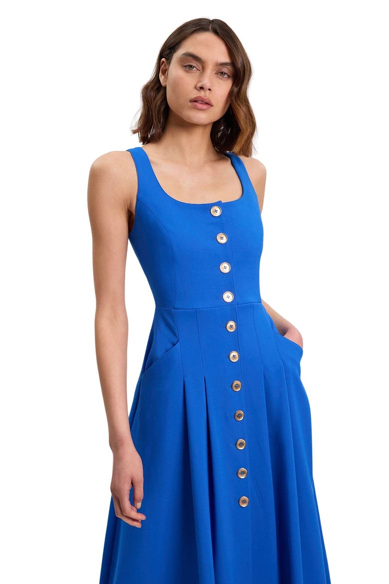 Square Neck Button-Front Midi Dress, Alternate, color, Cobalt