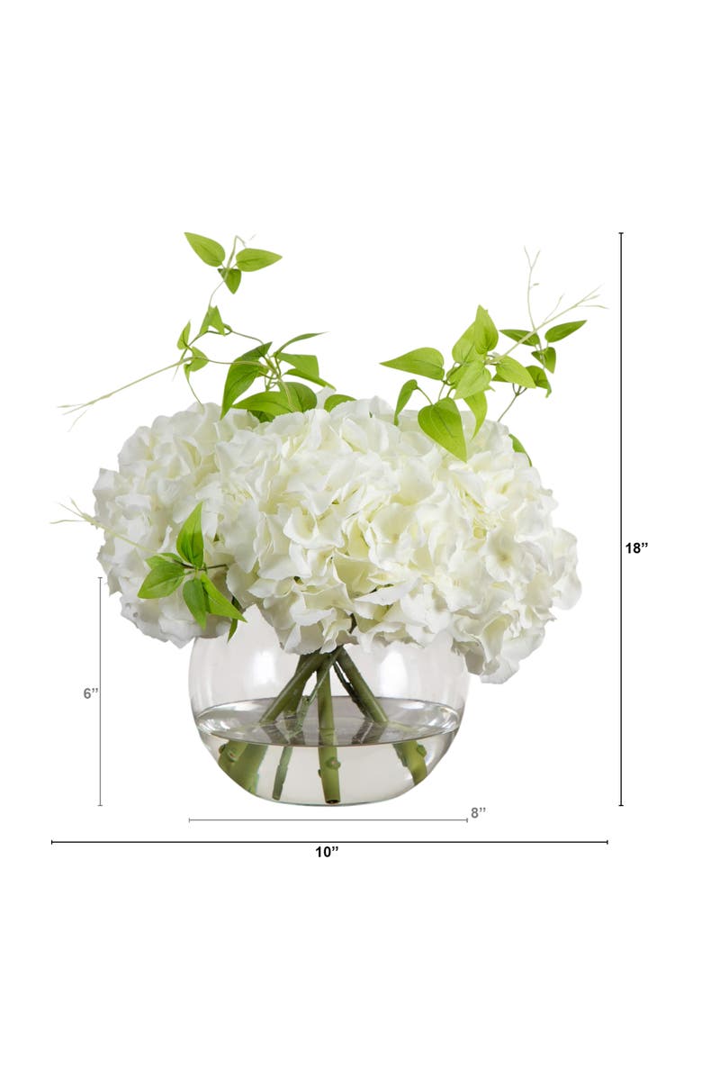 NEARLY NATURAL Wedding Collection 18-in Artificial Hydrangea Arrangement in Glass Vase, Alternate, color, Green/White