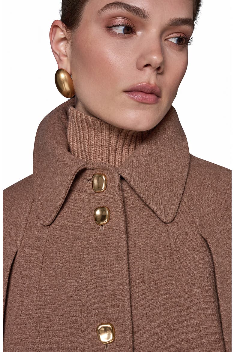 Button Front Wool Blend Cape Coat, Alternate, color, CAMEL
