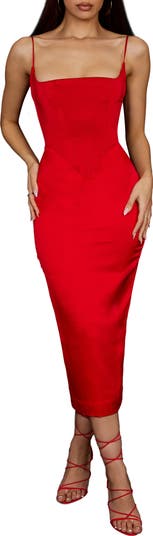 Anais Satin Corset Midi Dress