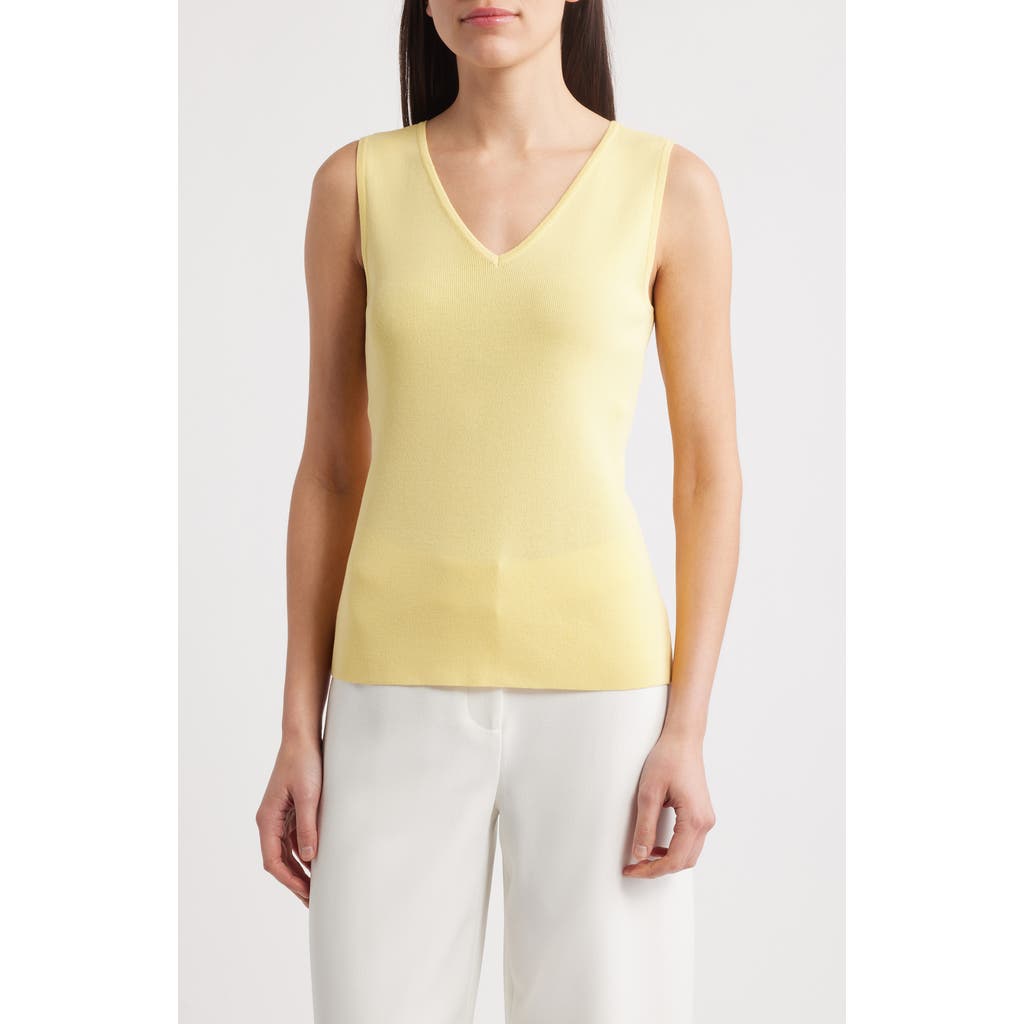 Tahari Asl V-neck Sweater Tank In Butter