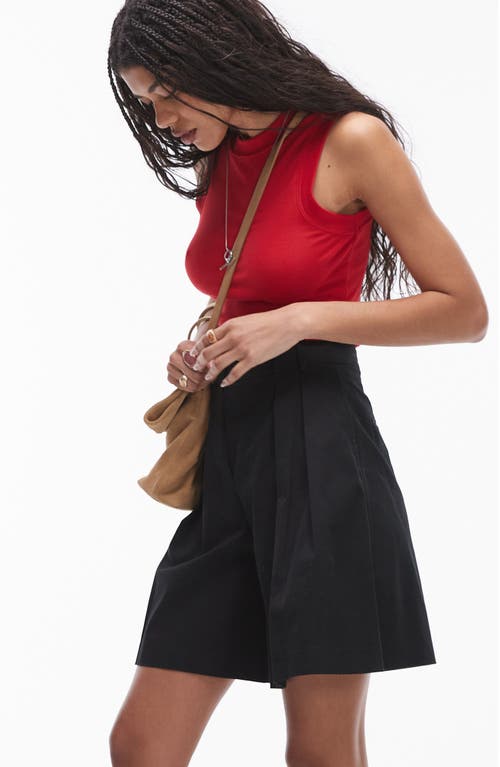 Topshop Pleated High Waist A-line Twill Shorts