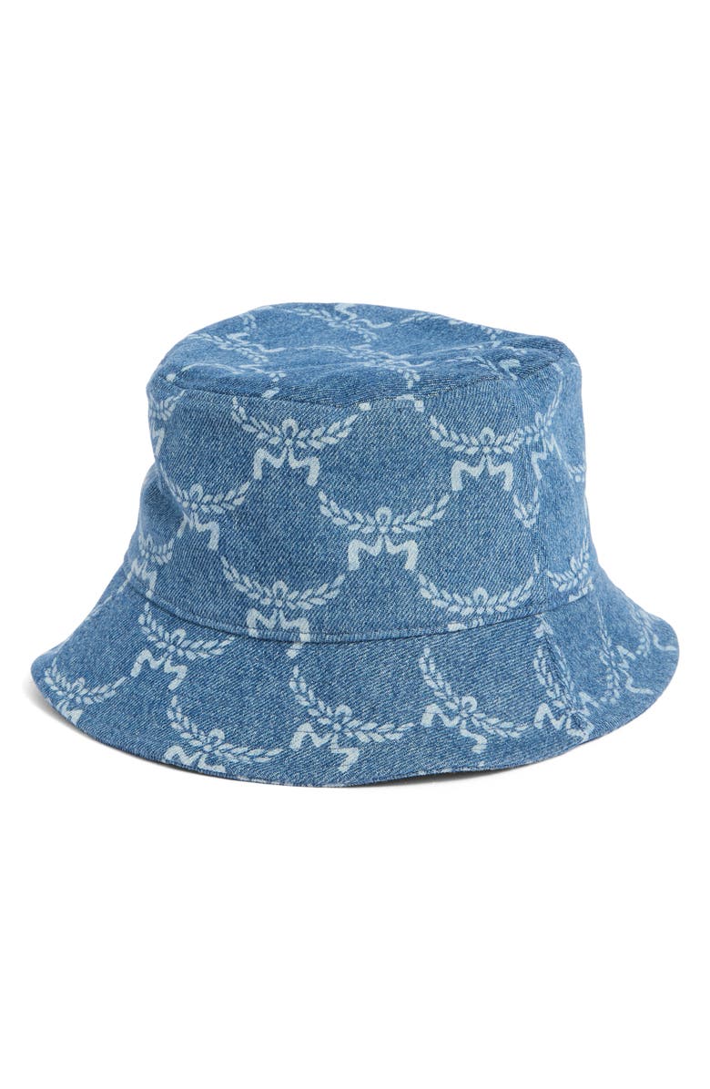 MCM Logo Jacquard Denim Bucket Hat, Alternate, color, Indigo