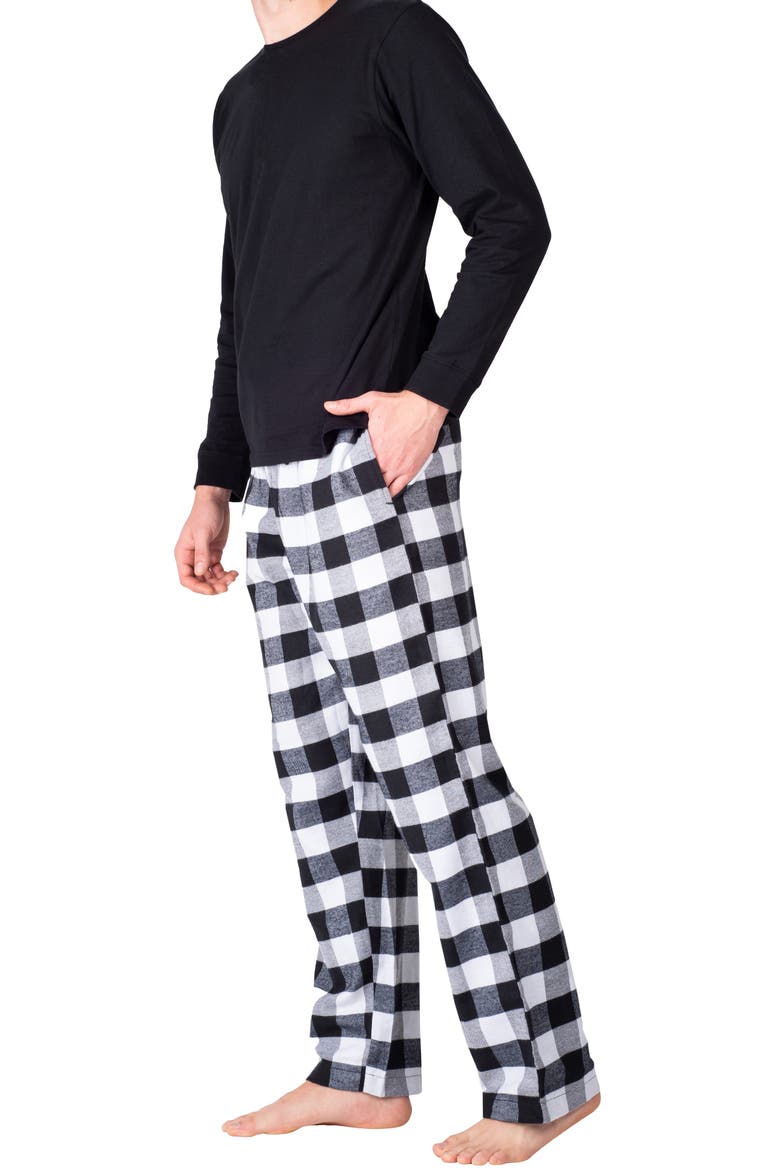 Long Sleeve Fleece Pajama Set, Alternate, color, BLACK WITH WHITE BUFFALO CHECK