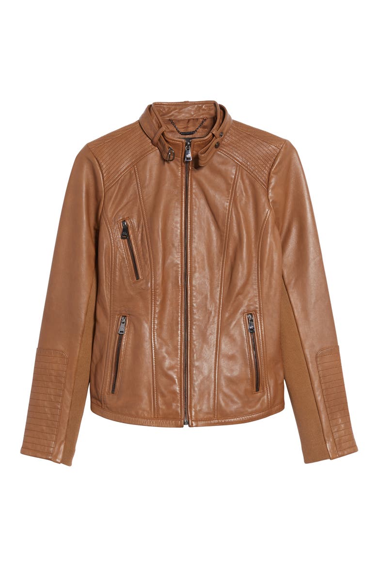 Zip Front Leather Biker Jacket, Alternate, color, NEW COGNAC