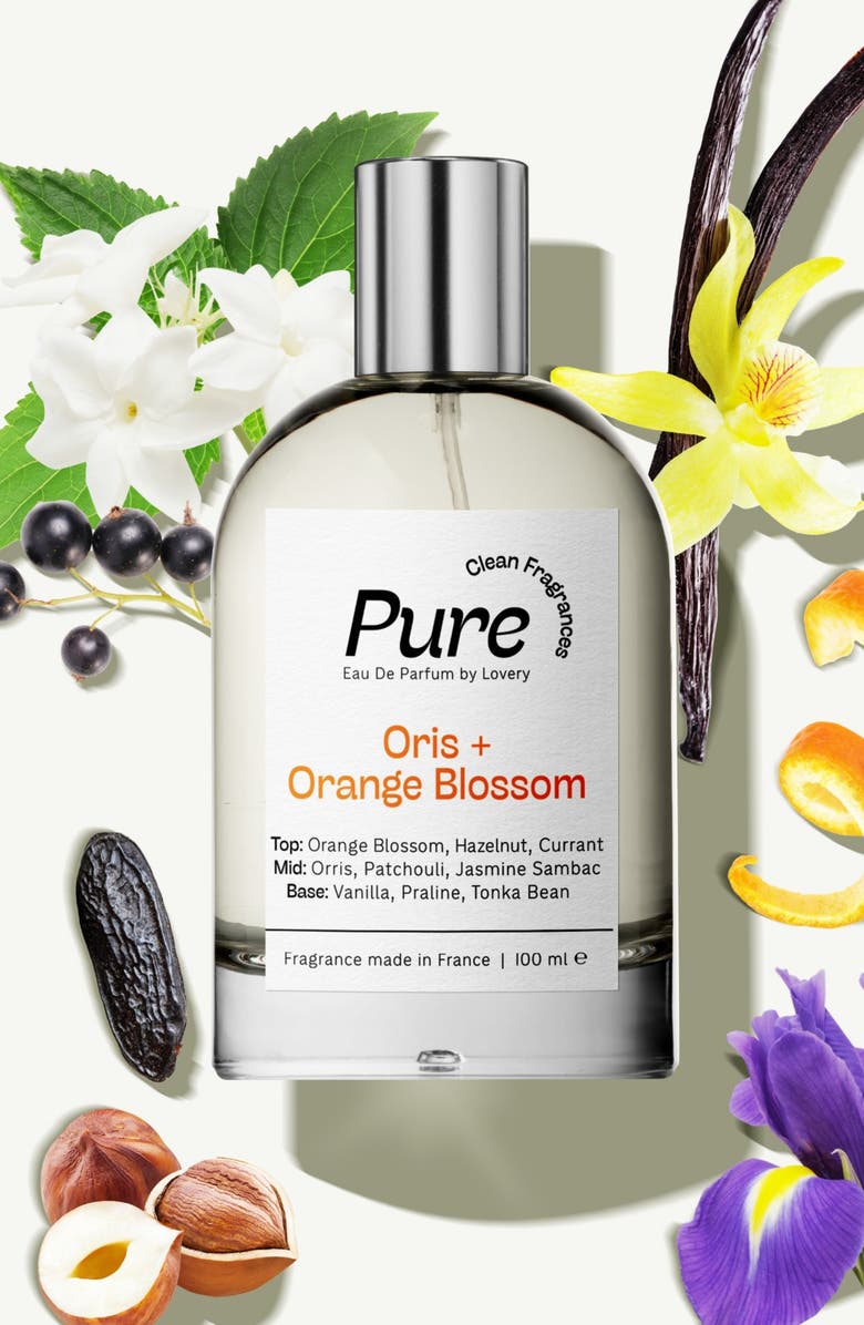 Lovery Pure Oris and Orange Blossom Eau de Parfum, Made in France 3.4 oz, Main, color, Silver, White, Cream, Black