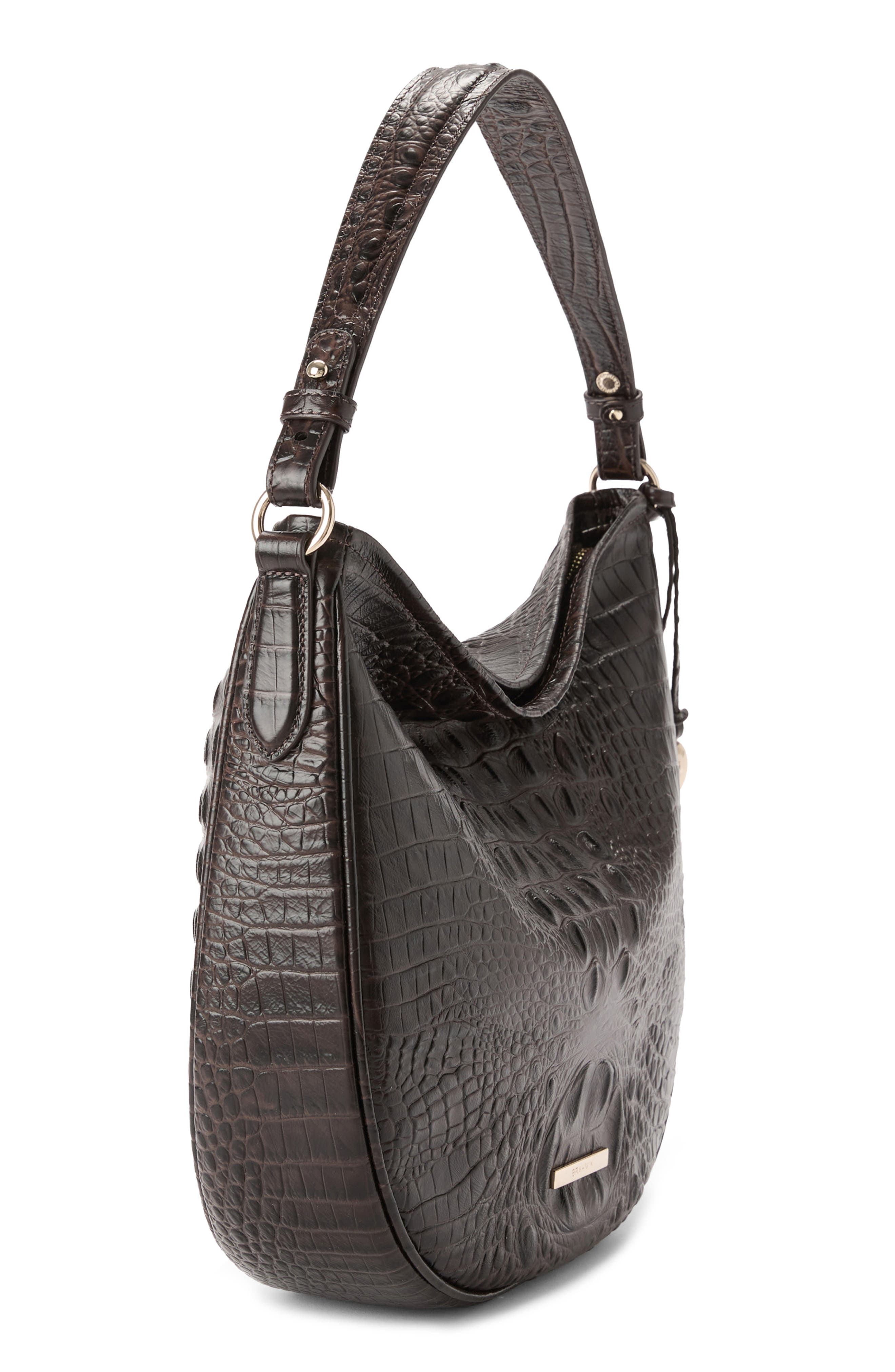 Brahmin Small Kathleen Croc Embossed Leather Shoulder Bag, Alternate, color, Chocolate Alden Road