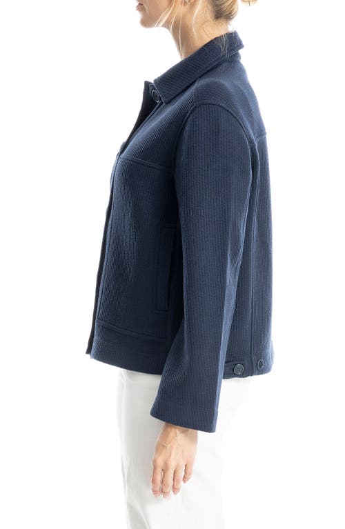Max Studio Ribbed Crop Shirt Jacket In Dk Navy