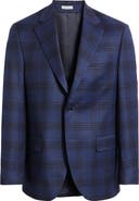 Peter Millar Flynn Classic Fit Dark Blue Plaid Wool Sport Coat