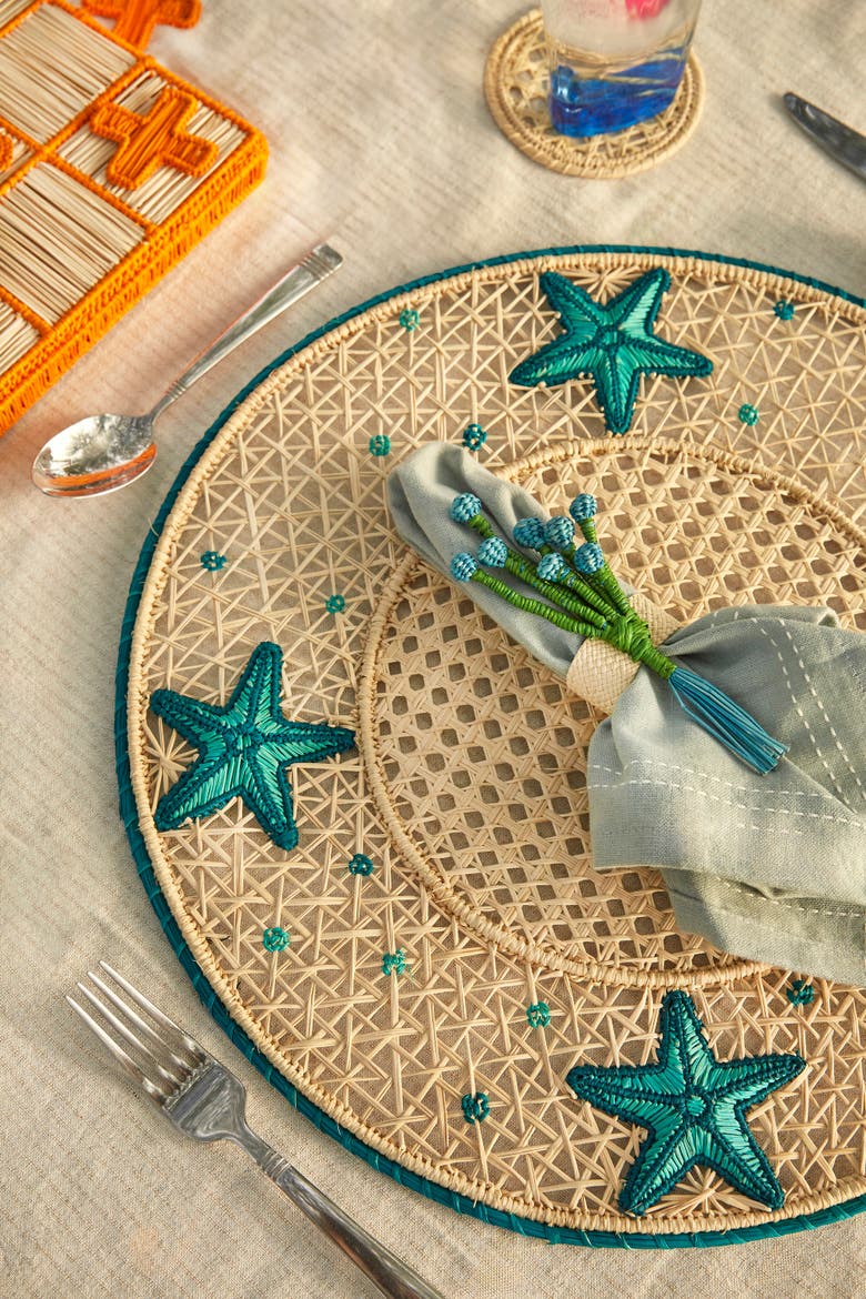 Starfish 3D Placemat - Set of 2, Alternate, color, Blue