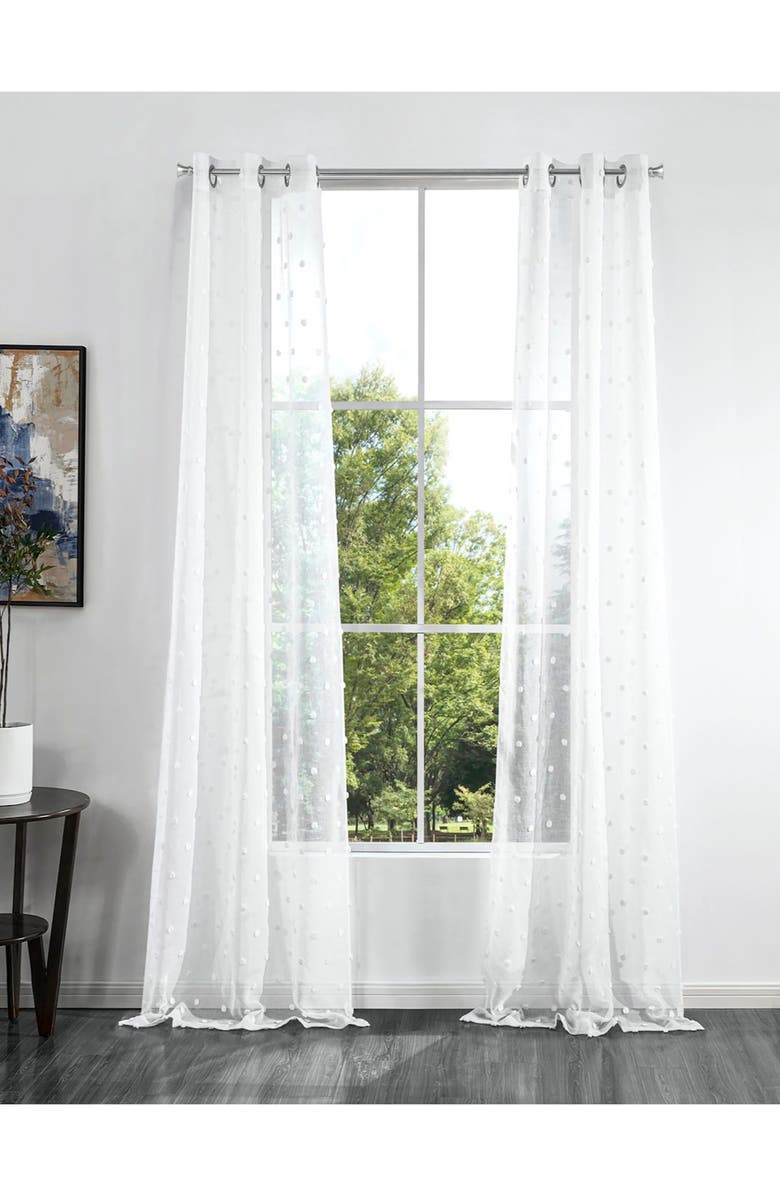 DAINTY HOME Snowball Set of 2 Sheer Panel Curtains, Main, color, 