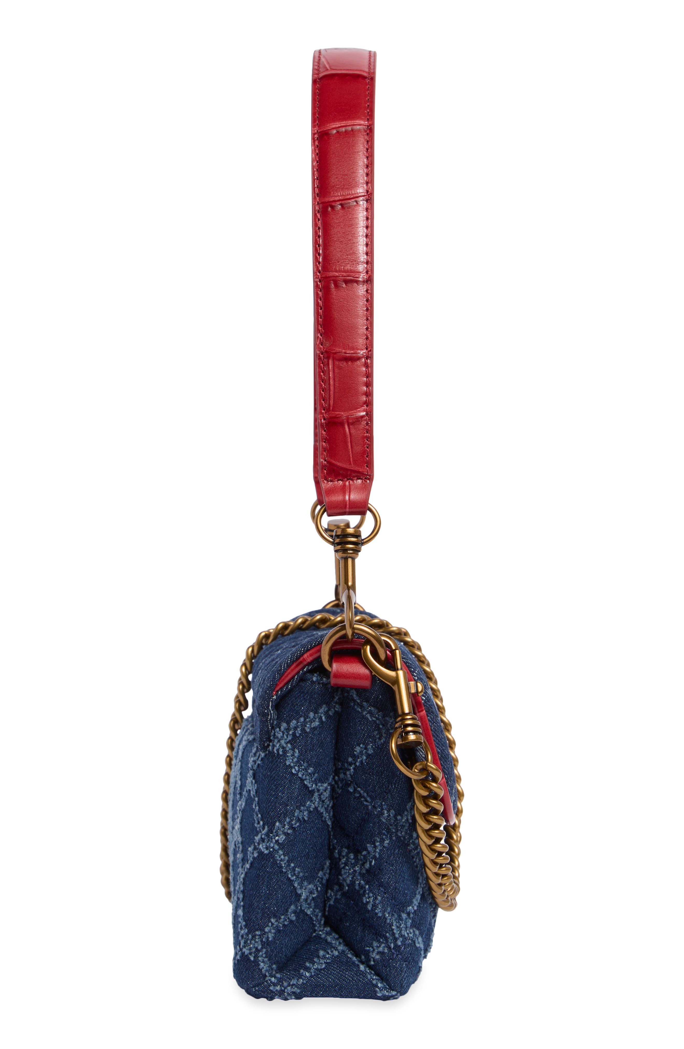 Mini Brompton Quilted Floral Denim Shoulder Bag, Alternate, color, NAVY