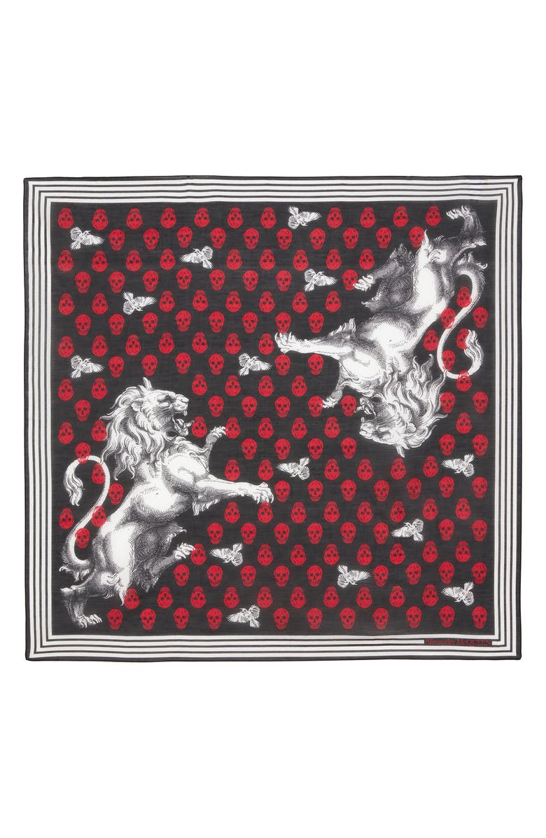 McQueen Alexander McQueen Biker Lion & Skull Print Cotton & Silk Scarf, Alternate, color, 