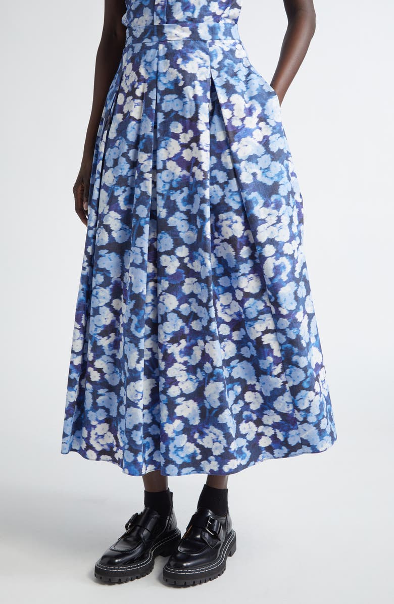 Erdem Pleated Cotton Midi Skirt, Alternate, color, 