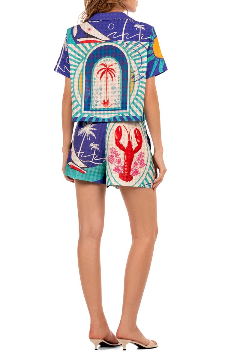 Agua Bendita Lia Alina Cotton Cover-Up Shorts, Alternate, color, Blue Multi