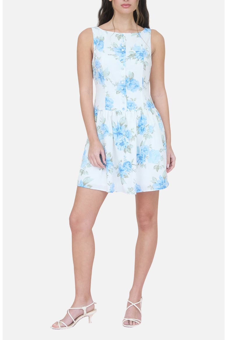 Floral Sleeveless Drop Waist Minidress, Main, color, IVORY MULTI